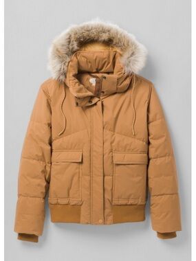 Prana women’s Puffer bomber Jacket in Caramel Brown